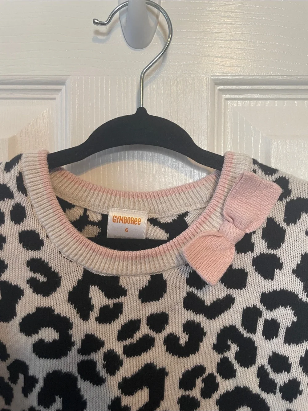 Gymboree Black and Cream Leopard Crewneck Sweater with Pink Trim